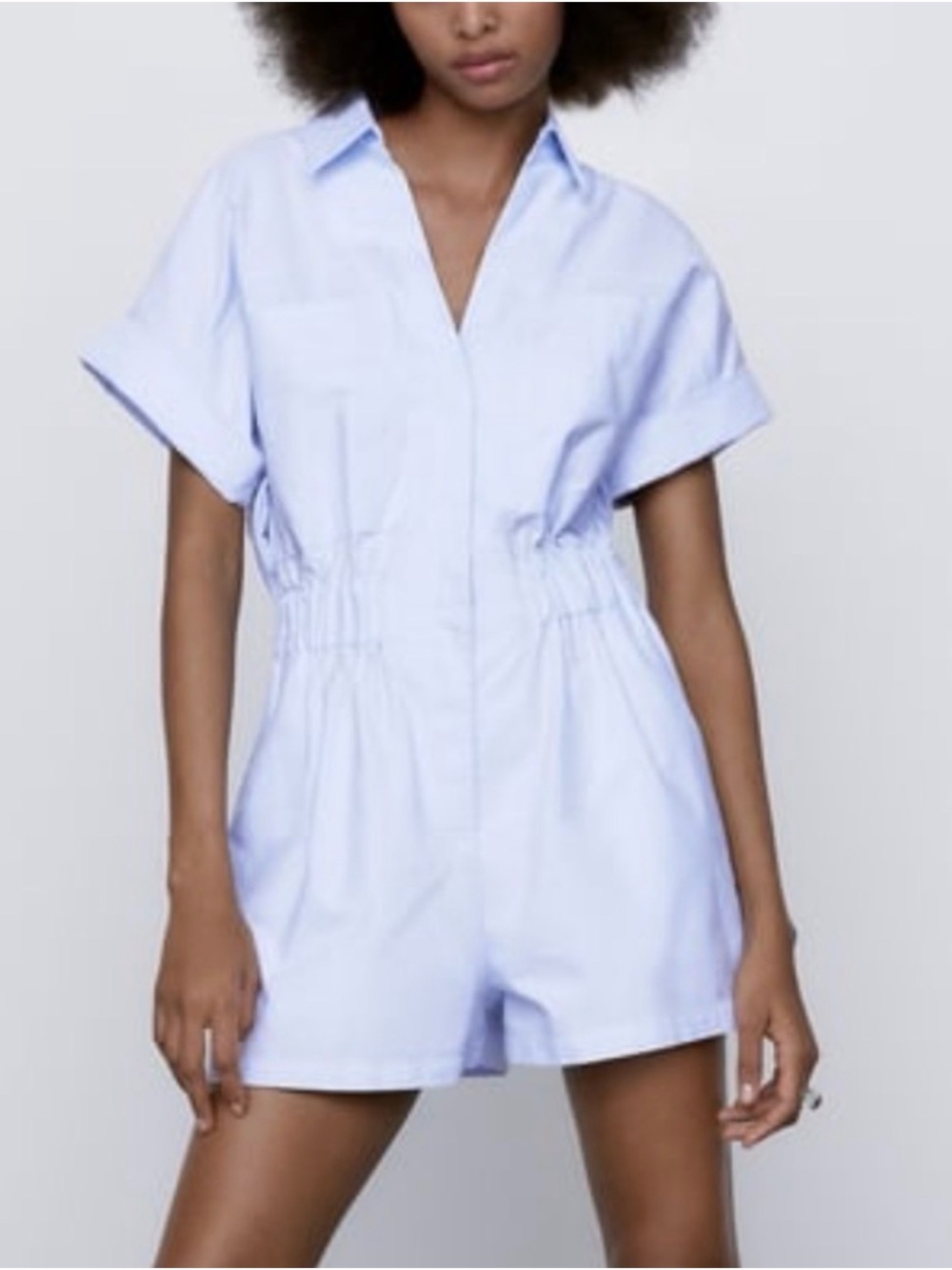 Zara Light Blue Romper Size L ✨ Shirt Style • Like New • Chic & Comfortable